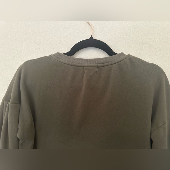 Nation Ltd Olive Green Balloon Sleeve Cropped Sweatshirt Sz S Boxy Minimalist - Picture 6 of 9